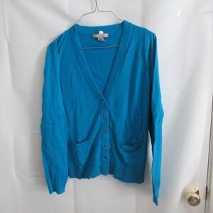 Banana Republic Cardigan Sweater Womens Medium Blue Excellent Cotton Rayon Knit